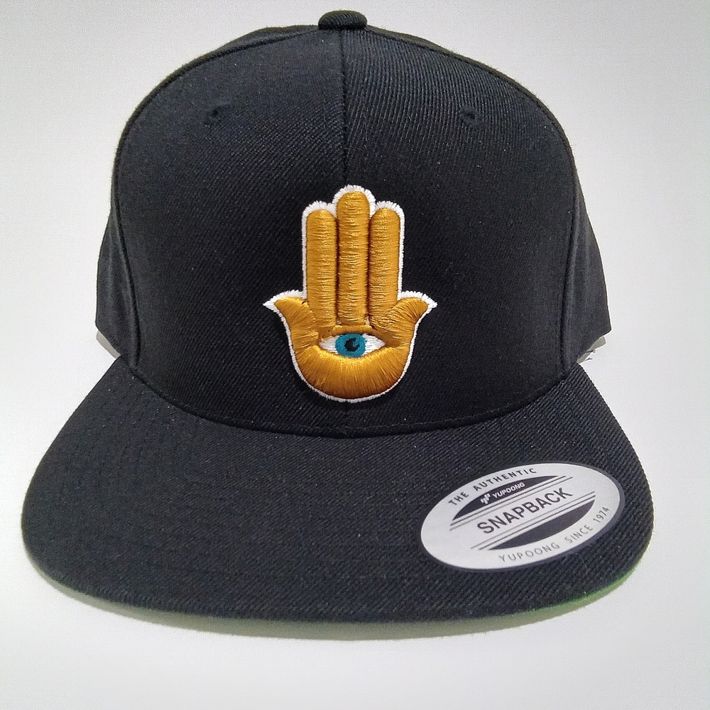 Hamsa Hand 3rd Eye 3D Embroidered Black Snapback Hat Flat Bill 6 Panel Yupoong